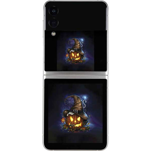 Halloween Cat and Jack O Lantern Pumpkin by Sarah Richter Galaxy Z Flip3 5G Skin